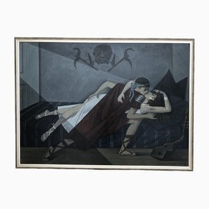 Emile-François Chambon, Antoine et Cléopatre, 1960, Oil on Cardboard, Framed