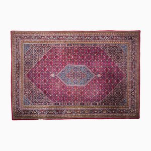 Geometric Bijar Dark Red Rug with Border and Medallion