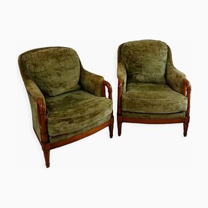 Green Bergère Style Armchairs, Set of 2
