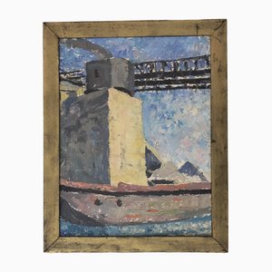 Marcel Noverraz, Etude de bateau, Oil on Cardboard, Framed