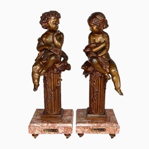 A. Moreau, L'Insouciant et la Rêveuse, Bronzes, Fin des années 1800, Set de 2
