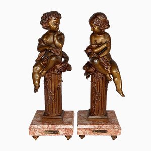 A. Moreau, L'Insouciant et la Rêveuse, Ende 1800, Bronzen, 2er Set