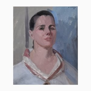 Albert Chavaz, Portrait de Femme, 1977, Huile sur Carton, Encadrée
