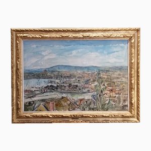 Emile Compard, Vue du Port d'Oslo, Oil on Canvas, Framed