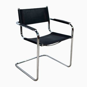 Chromed Metal Chair in Black Leather by Breuer, 1970