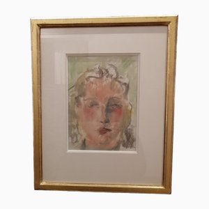 Henri Fehr, Portrait de femme, Watercolor on Paper, Framed