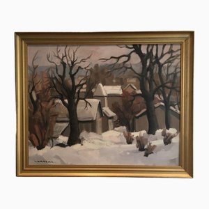 Laroche, Village en hiver, Oil on Canvas, Framed