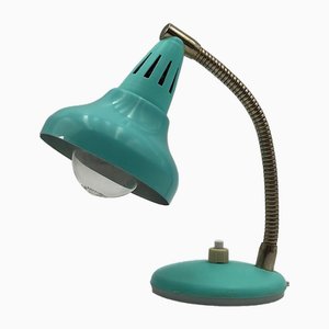 Teal Green Adjustable Brass Table Lamp, Italy, 1960s