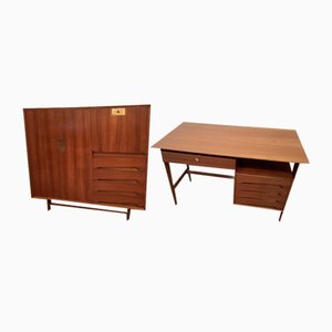 Sideboard and Desk in Teak, Oak and Brass by Edmondo Palutari for Dassi, 1950s, Set of 2