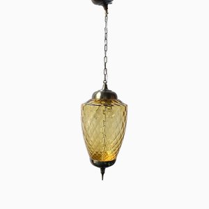 Lantern Pendant with Amber Murano Glass, 1960