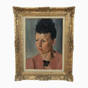 Pierre Jaques, Femme à la blouse rose, Oil on Canvas, Framed