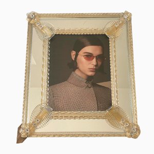 Transparent Photo Frame Mirror in Gold Murano Glass by Simoeng