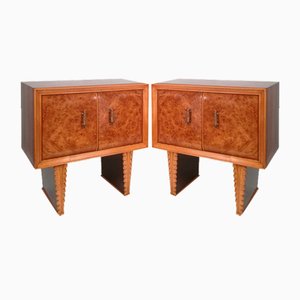 Italian Modern Burled Walnut Bedside Tables in the style of Paolo Buffa, 1950s, Set of 2