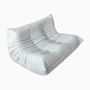 Togo 2-Sitzer Sofa aus weißem Leder von Michel Ducaroy für Line Roset