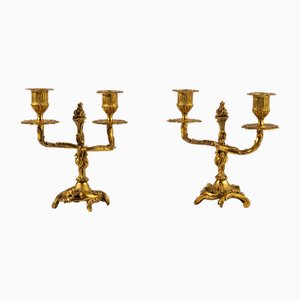 Louis XV Style Golden Bronze Candleholders, 1850, Set of 2