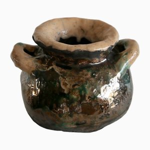 Japanische Raku Vase aus Metall & Emaillierter Keramik, 1980er
