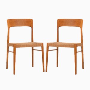 Oak and Paper Cord Dining Chairs by Henning Kjærnulf for Korup Stølefabrik, 1960s, Set of 2