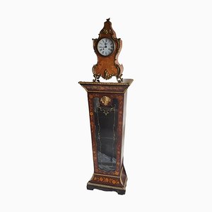 Table Clock with Marquetry and Display Case with Bronze Finials, Set of 2