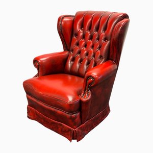 Vintage Red Leather Chesterfield Wing Chair