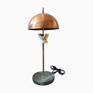 Lámpara de mesa italiana Mid-Century moderna de mármol y cobre, años 50