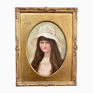 Portrait d'une jeune femme noble, années 1890, huile sur toile, encadrée