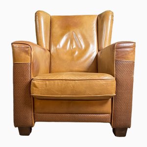 Vintage Wingback Club Chair in Brown Leather