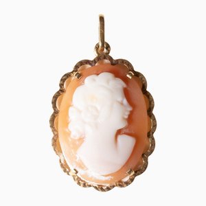 Vintage 18k Yellow Gold Shell Cameo Pendant, 1950s