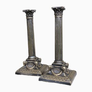 Bronze Column Candlesticks with Ornate from Fraget, 1890, Set of 2