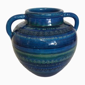 Vase Série Rimini Bleu par Aldo Londi pour Ceramiche Flavia Montelupo, 1970s