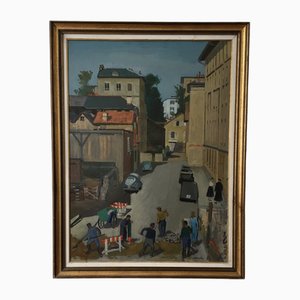 Henry Meylan, Travaux dans la rue, Oil on Canvas, Framed