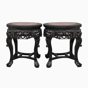 19th Century Chinese Carved Hardwood Occasional Table, 1880s, Set of 2
