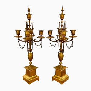 Candelabros victorianos antiguos grandes de latón dorado, 1860. Juego de 2