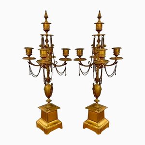 Grands Candélabres Victoriens Anciens en Laiton Doré, 1860, Set de 2