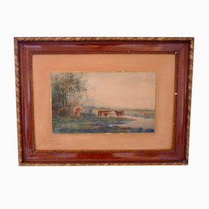 Emile Henry, Paesaggio, 1903, Acquerello originale, Incorniciato