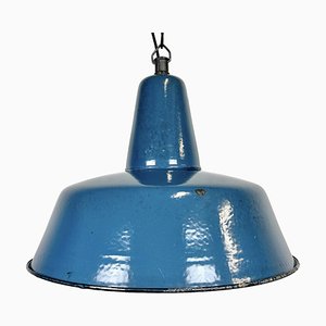 Lampe à Suspension Industrielle en Émail Bleu, 1960s