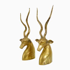 Fermalibri grandi in ottone con teste di antilope, anni '60