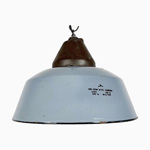 Lámpara colgante industrial de hierro fundido y esmalte gris, años 60