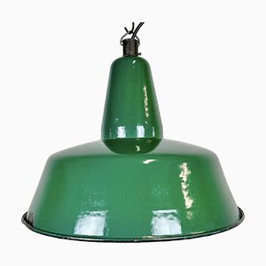 Lampe à Suspension d'Usine Industrielle en Émail Vert, 1960s