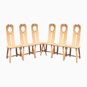 Brutalist Oak Dining Chairs from De Puydt, 1970s Set of 6