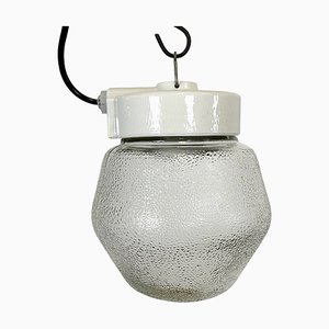 Lámpara colgante vintage de porcelana blanca con vidrio esmerilado, años 70