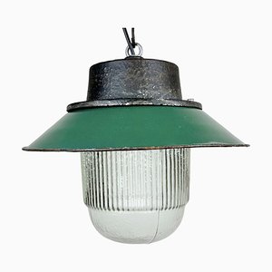 Industrial Green Enamel and Cast Iron Pendant Light, 1960s