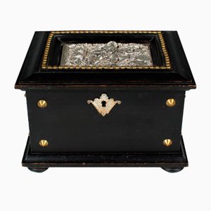 Antique Jewelry Box with Silver Ornament, 1900s