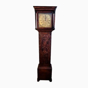 Horloge Longue Case George III Quality Antique en Chêne Sculpté et Face en Laiton, 1880s