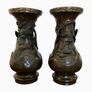 Antike japanische Meiji Ära Bronze Vasen, 1910er, 2er Set