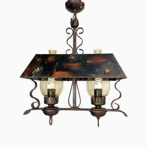 Mid-Century Arts & Craft Chandelier Bouillotte Shape in Painted Iron, 1960s