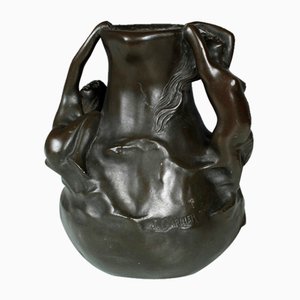 Art Nouveau Figural Tin 1900 Nudes Vase in Pewter by J. Garnier, 1890s