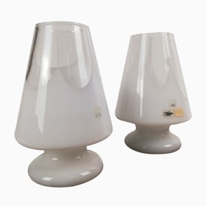 Lampade da tavolo in vetro artistico di Murano bianco di Prima Luce, Italia, anni '70, set di 2