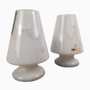 Lámparas de mesa italianas de cristal de Murano artístico blanco de Prima Luce, años 70. Juego de 2