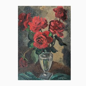 Stéphanie Caroline Guerzoni, Bouquet de roses, Öl auf Leinwand