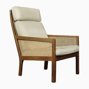 Poltrona Mid-Century moderna in mogano con vimini francese di Bernt Petersen Dla Wørts Møbelsnedkeri, Scandinavia, anni '60